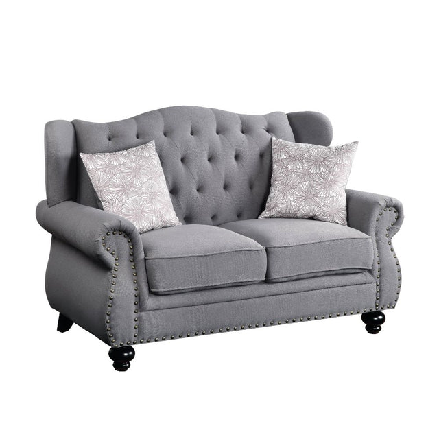 Acme - Hannes Loveseat W/2 Pillows 53281 Gray Fabric