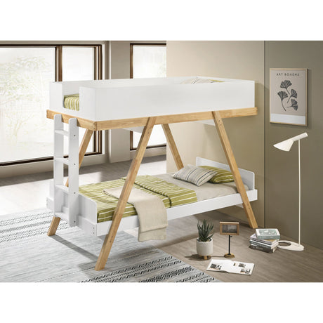 Crispin White Twin Over Twin Bunk Bed with Mattresses - sold by Home Elegance USA