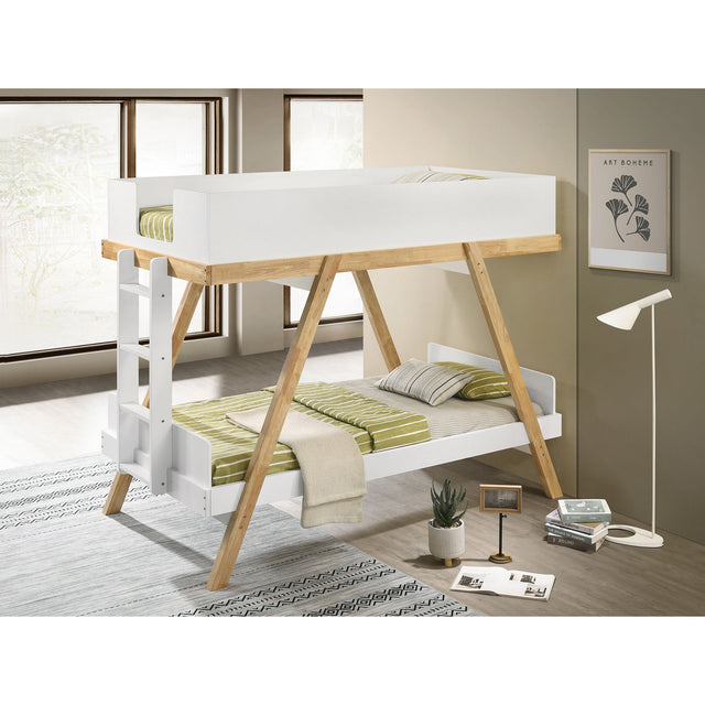 Crispin White Twin Over Twin Bunk Bed with Mattresses - sold by Home Elegance USA