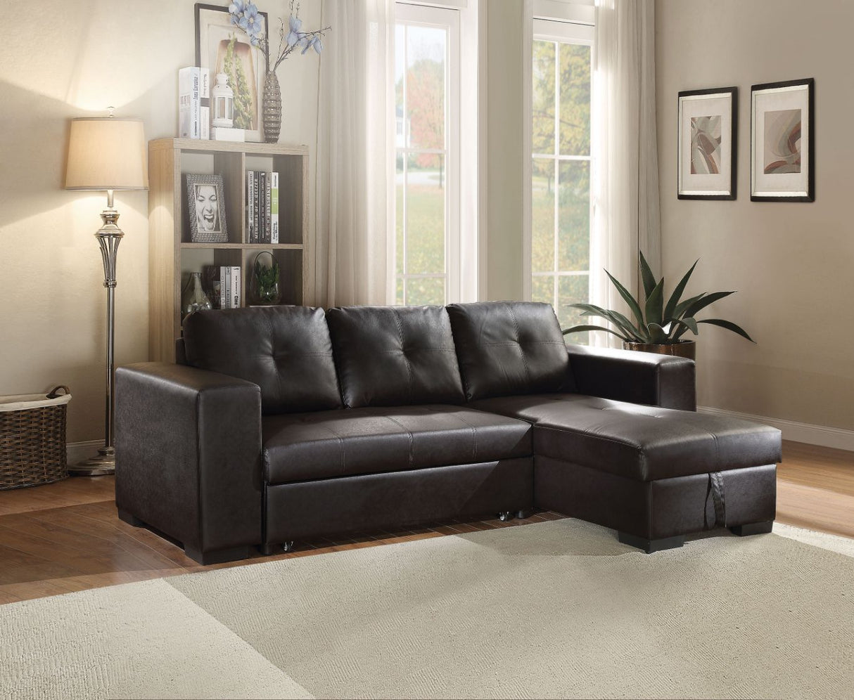 Acme - Lloyd Reversible Sectional Sofa W/Sleeper & Storage 53345 Black Synthetic Leather