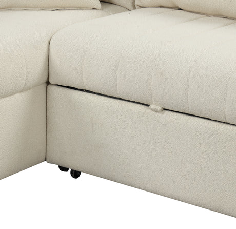 Modern L-shaped Sectional Pull Out Sofa Bed with USB Ports and Storage Ottoman, Beige, Jacquard Fabric, 82.6' - sold by Home Elegance USA