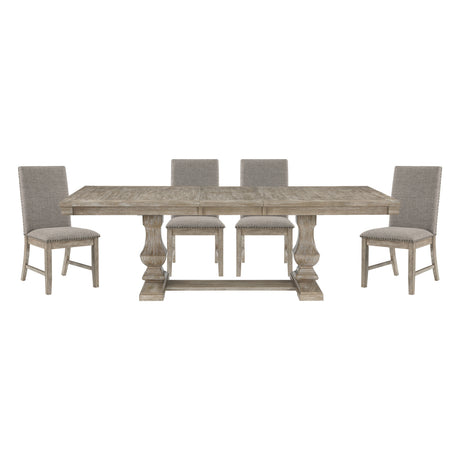 Traditional Style 5pc Dining Set Table with Extension Leaf and 4x Side Chairs Brownish Gray Finish Wooden Dining Kitchen Furniture - sold by Home Elegance USA