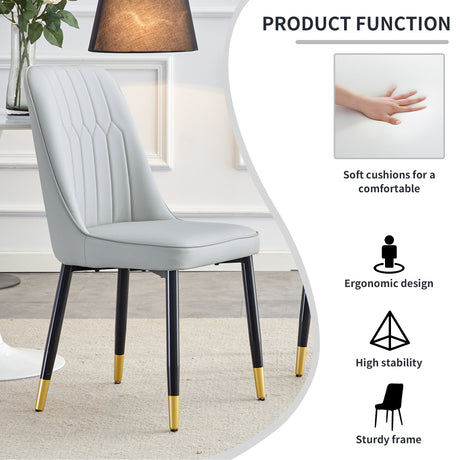 Table and chair set.The table has a glass top with imitation marble pattern stickers and stainless steel golden legs.Paried with 8 Light Gray chairs with PU cushions and black legs.W1151S01546 - sold by Home Elegance USA