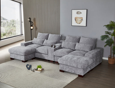 Modern Sectional Sofa Couch with Console,USB Charging Port,Reading Light,Cup Holder, Light Grey - sold by Home Elegance USA