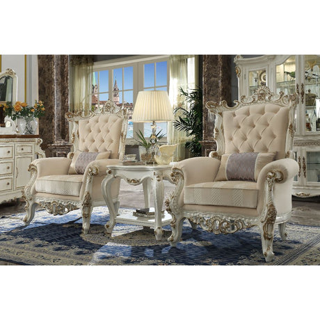 Acme - Picardy II Accent Chair W/Pillow 53463 Fabric & Antique Pearl Finish