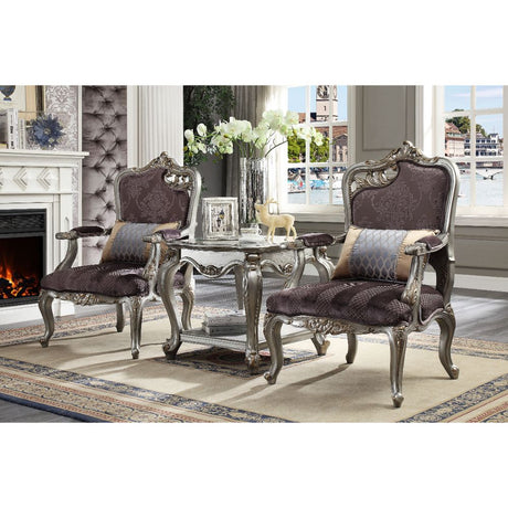 Acme - Picardy Chair W/Pillow (Lf Leaf) 53466 Velvet & Antique Platinum Finish