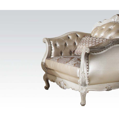 Acme - Chantelle Chair W/Pillow 53542 Rose Gold Synthetic Leather /Fabric & Pearl White Finish