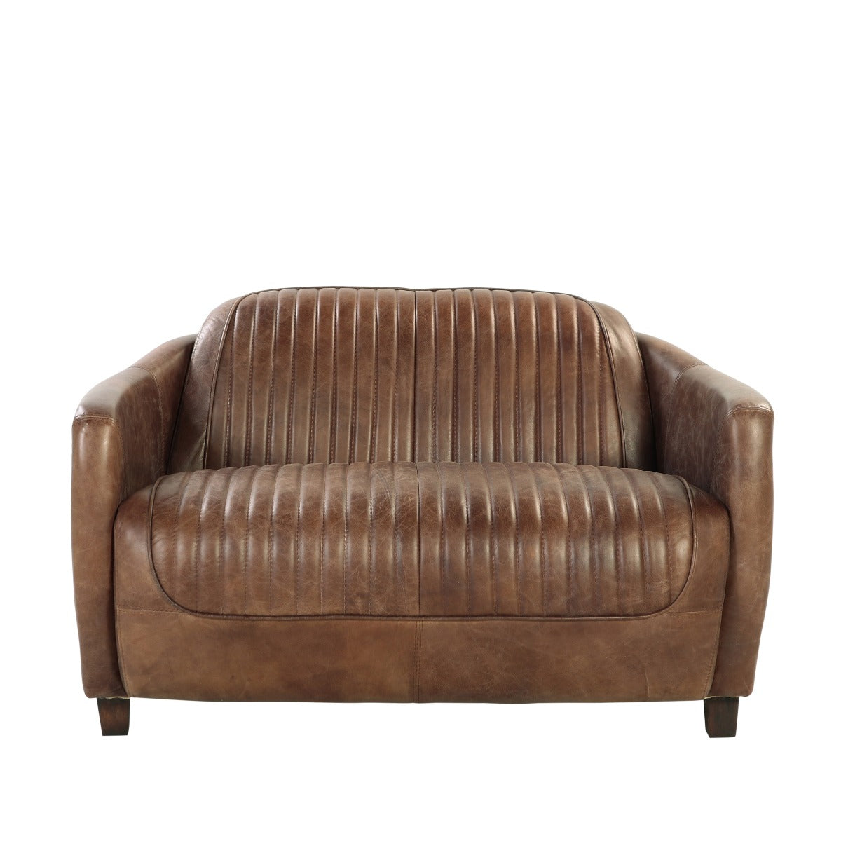 Acme - Brancaster Loveseat 53546 Retro Brown Top Grain Leather & Aluminum