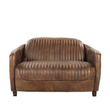 Acme - Brancaster Loveseat 53546 Retro Brown Top Grain Leather & Aluminum