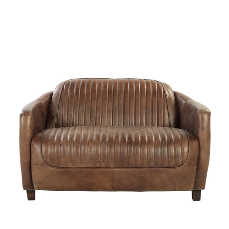 Acme - Brancaster Loveseat 53546 Retro Brown Top Grain Leather & Aluminum