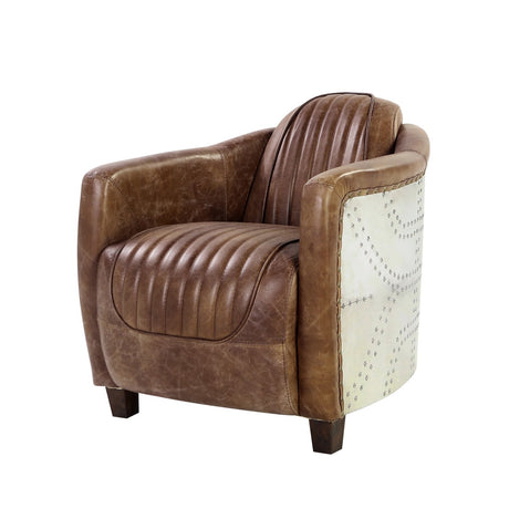 Acme - Brancaster Chair 53547 Retro Brown Top Grain Leather & Aluminum