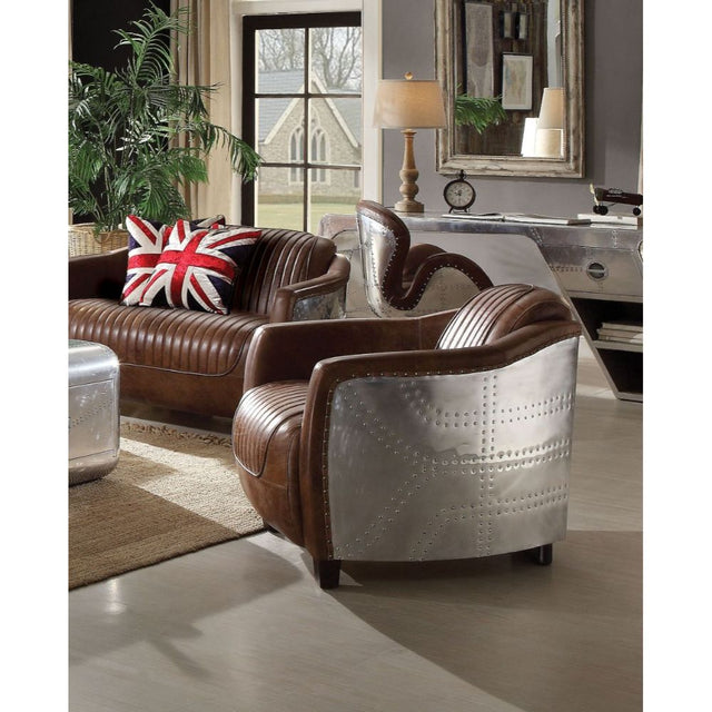 Brancaster Chair 53547 Retro Brown Top Grain Leather & Aluminum | Acme | Home Elegance USA