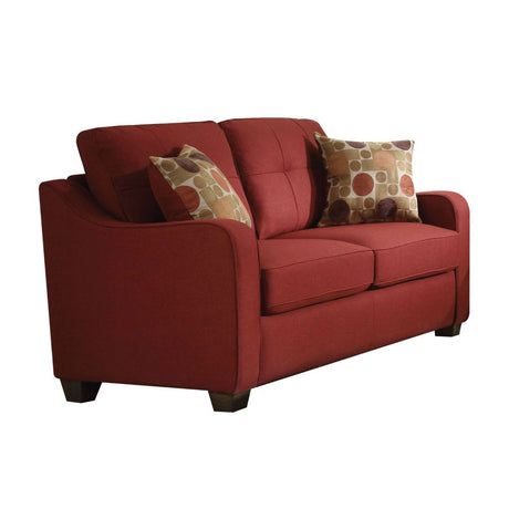 Acme - Cleavon II Loveseat W/2 Pillows 53561 Red Linen