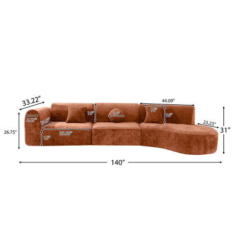 140' Modern Curved Sectional Sofa with High-Density Fully Compressed Sponge and Chaise Lounge, 3-Piece Set, Fully Assembled Right Hand Facing, Perfect for Living Room, Lounge - sold by Home Elegance USA