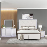 Fabio Contemporary Style Queen 4PC Bedroom set Made with Diamond-Shaped Side Accents, LED Lighting and Wood in White Finish(NJ INVENTORY)