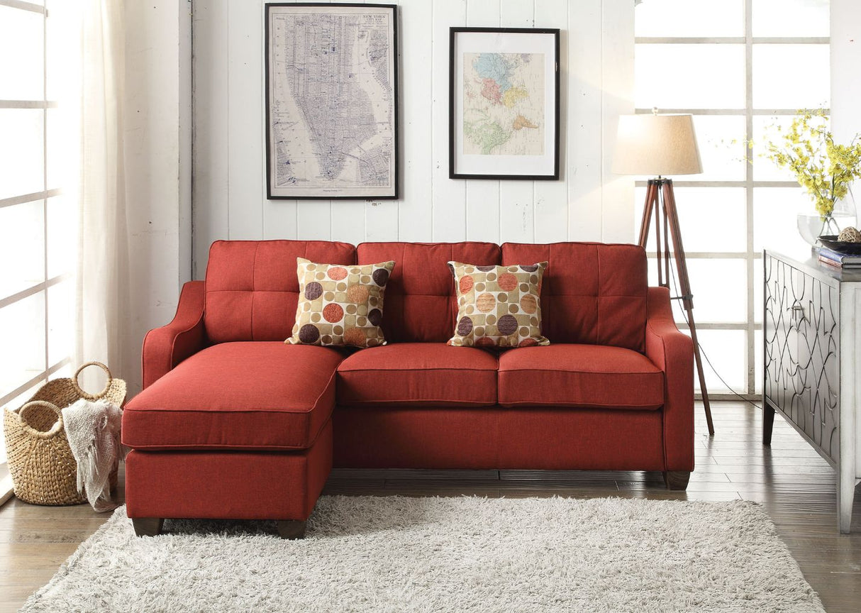 Acme - Cleavon II Reversible Sectional Sofa & Ottoman W/2 Pillows 53740 Red Linen