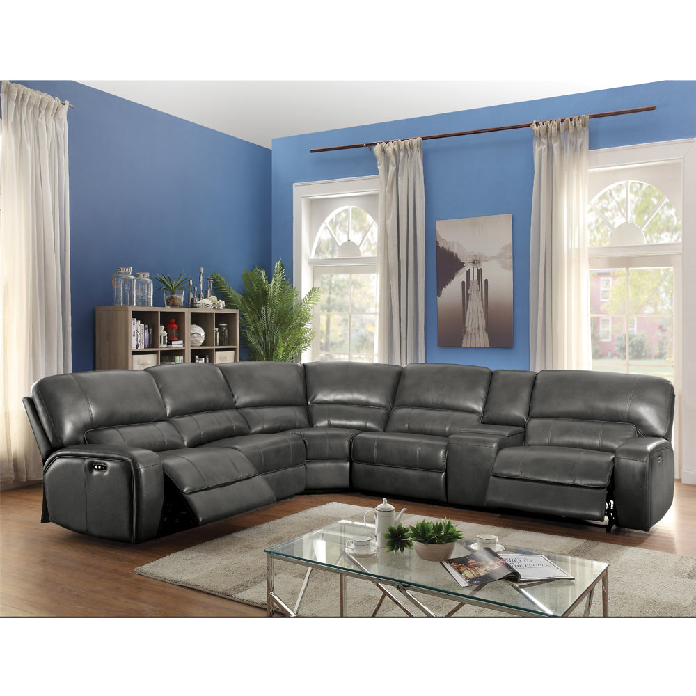 Acme - Saul Power Motion Sectional Sofa 53745 Gray Leather-Aire