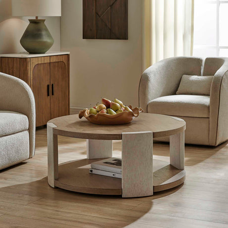 Maulet Round Coffee Table Off-White / Oak - Light Brown / Beige by Uttermost - View 2