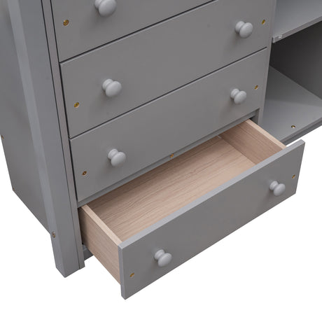 Wooden Twin Over Full Bunk Bed With Six Drawers And Flexible Shelves,Bottom Bed With Wheels,Gray(OLD SKU:LP000531AAE) - sold by Home Elegance USA