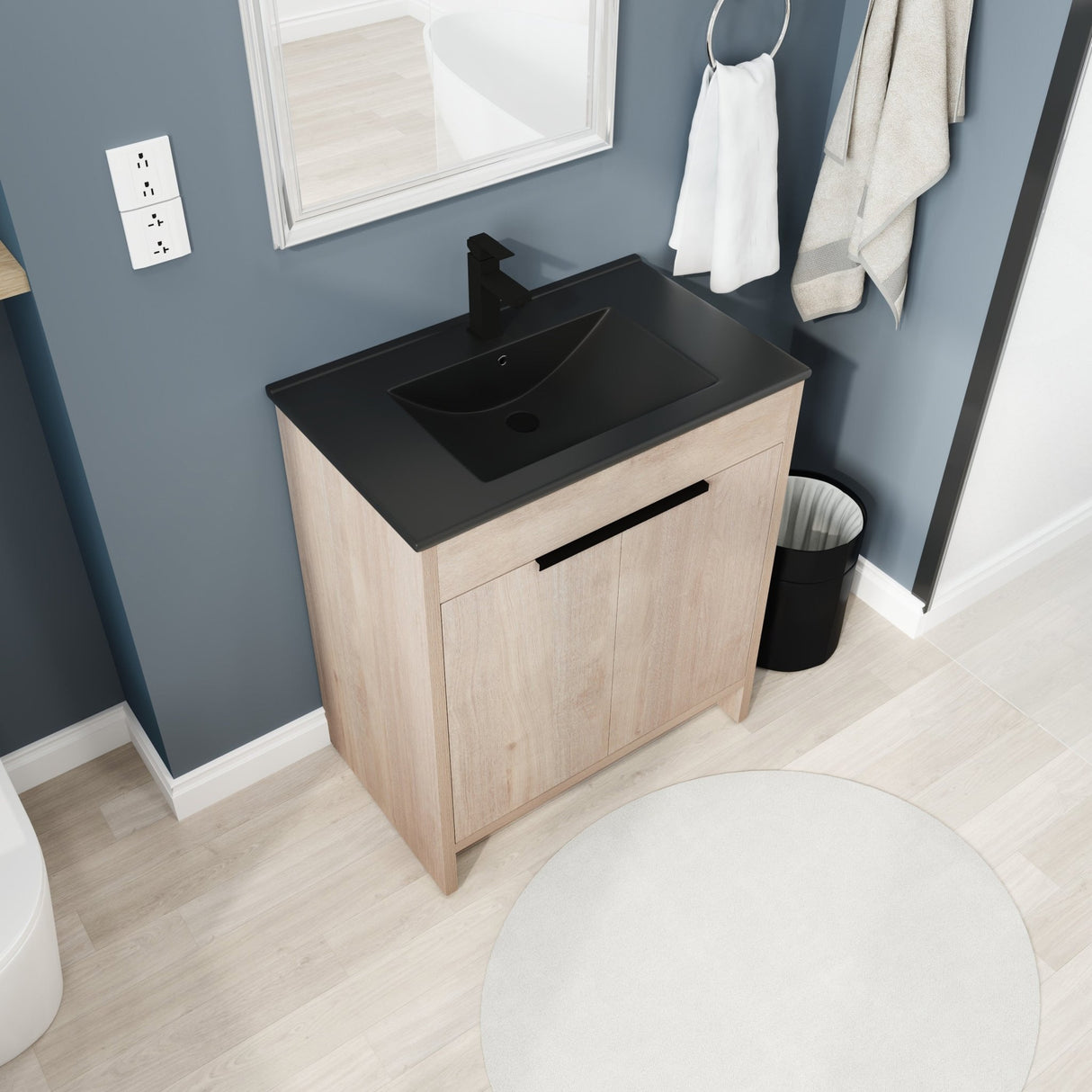 30 Inch Freestanding Bathroom Vanity with Black Ceramic Sink & 2 Soft - Close Cabinet Doors (BVB02430PLO - BL9075BK),W1286S00019 - W999S00064 - image - 5