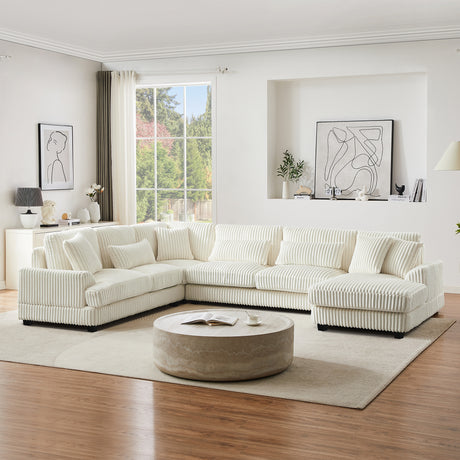 Modern Oversized U-shaped Sectional Sofa with Chaise Lounge in Beige Corduroy, 129' - sold by Home Elegance USA