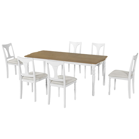 7-Piece Dining Table Set, 60inch to 78inch Extendable Wood Dining Table with Removable Leaf, Kitchen Table Set with 6 Upholstered Side Chair, Dining Table Set for 6 - sold by Home Elegance USA