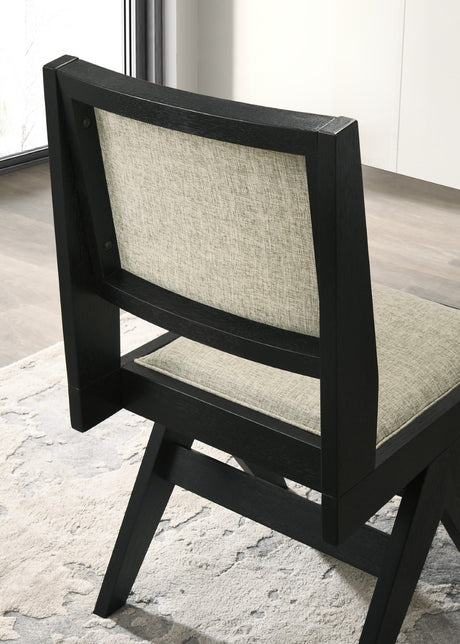 Contemporary 5pc Black Dining Set Gray Upholstery Table w 4x Side Chairs 59' Round Dining Table - sold by Home Elegance USA