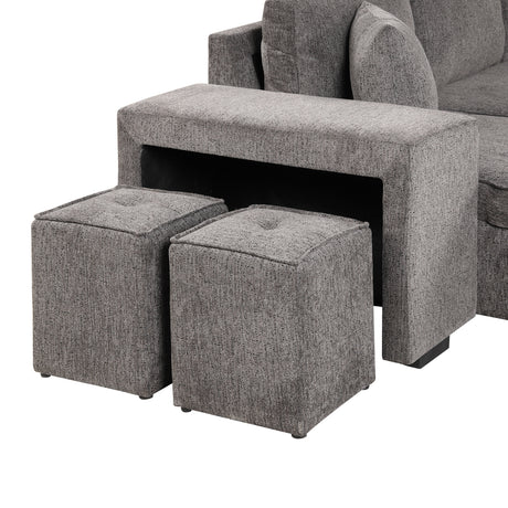104.5' Modern L-Shape 3 Seat Reversible Sectional Couch, Pull Out Sleeper Sofa with Storage Chaise and 2 Stools for Living Room Furniture Set,Knox Charcoal (old sku:SG000431AAA) - sold by Home Elegance USA
