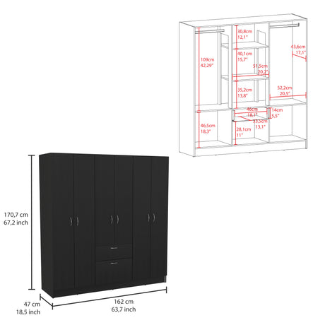 Six Doors Armoire Maya, Bedroom, Black / White - sold by Home Elegance USA