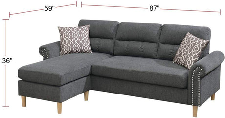 Slate Color Polyfiber Reversible Sectional Sofa Set Chaise Pillows Plush Cushion Couch Nailheads - sold by Home Elegance USA