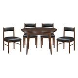 Dining table set with four chairs on a white background
