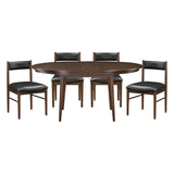 Dining table set with four chairs on a white background