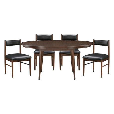 Dining table set with four chairs on a white background