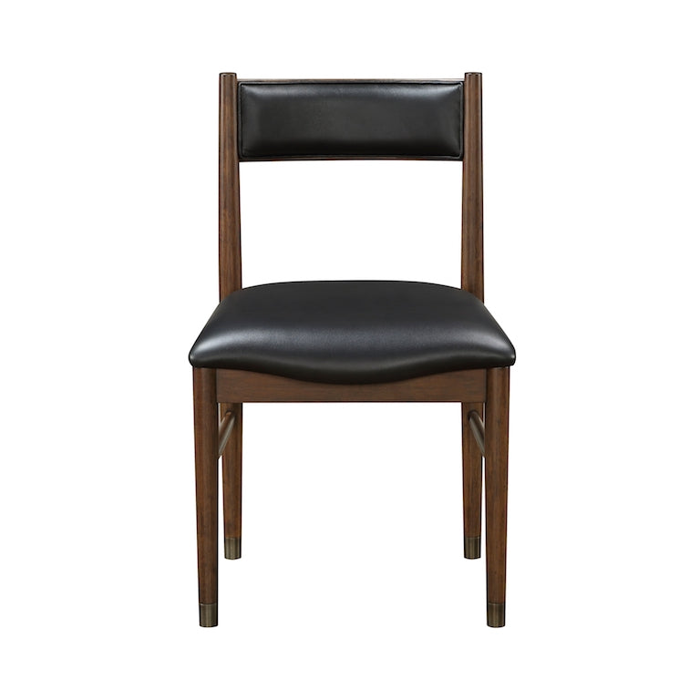 Black leather chair with wooden frame on a white background