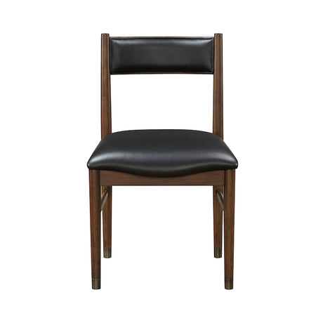 Black leather chair with wooden frame on a white background