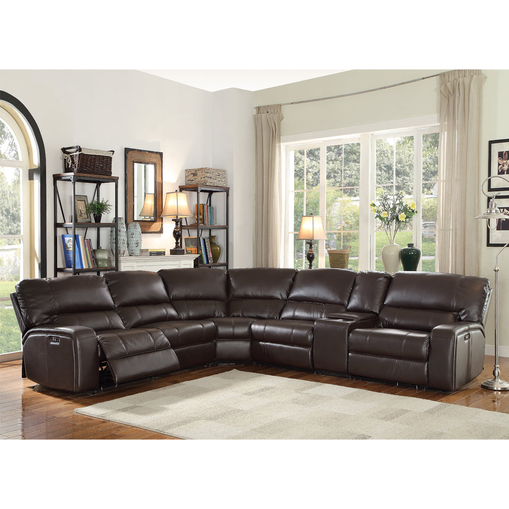 Acme - Saul Power Motion Sectional Sofa 54155 Espresso Leather-Aire