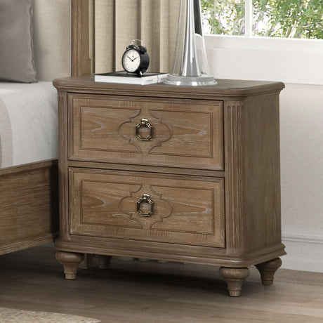 Rustic Oak 3pc Queen Size Bed 2x Nightstands w USB Solid wood Unique Legs Bedroom Furniture Traditional Look Upholstered Bedframe - sold by Home Elegance USA