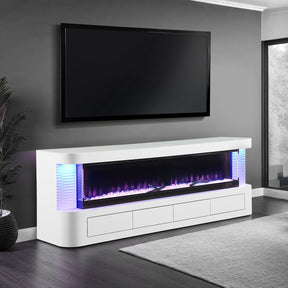 Contemporary Style TV Stand Electric Fire Place 3-Level Brightness Setting Flame Box Display White Finish Primary Living Room - sold by Home Elegance USA