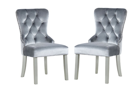 Glam Silver And Dark Gray 7pc Dining Set Table w Leaf Wingback 6x Chairs Acrylic Tufted Dining Room Furniture - sold by Home Elegance USA