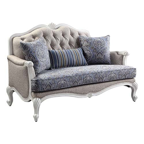 Acme - Ciddrenar Loveseat W/3 Pillows 54311 Fabric & White Finish