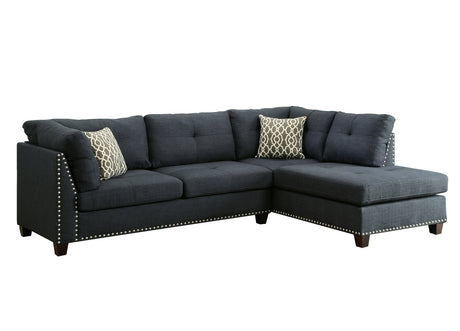 Acme - Laurissa Sectional Sofa & Ottoman W/2 Pillows 54365 Dark Blue Linen