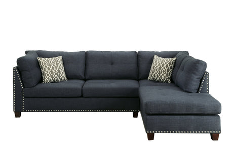 Acme - Laurissa Sectional Sofa & Ottoman W/2 Pillows 54365 Dark Blue Linen