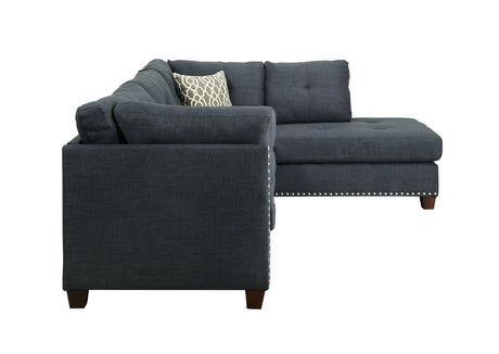 Acme - Laurissa Sectional Sofa & Ottoman W/2 Pillows 54365 Dark Blue Linen