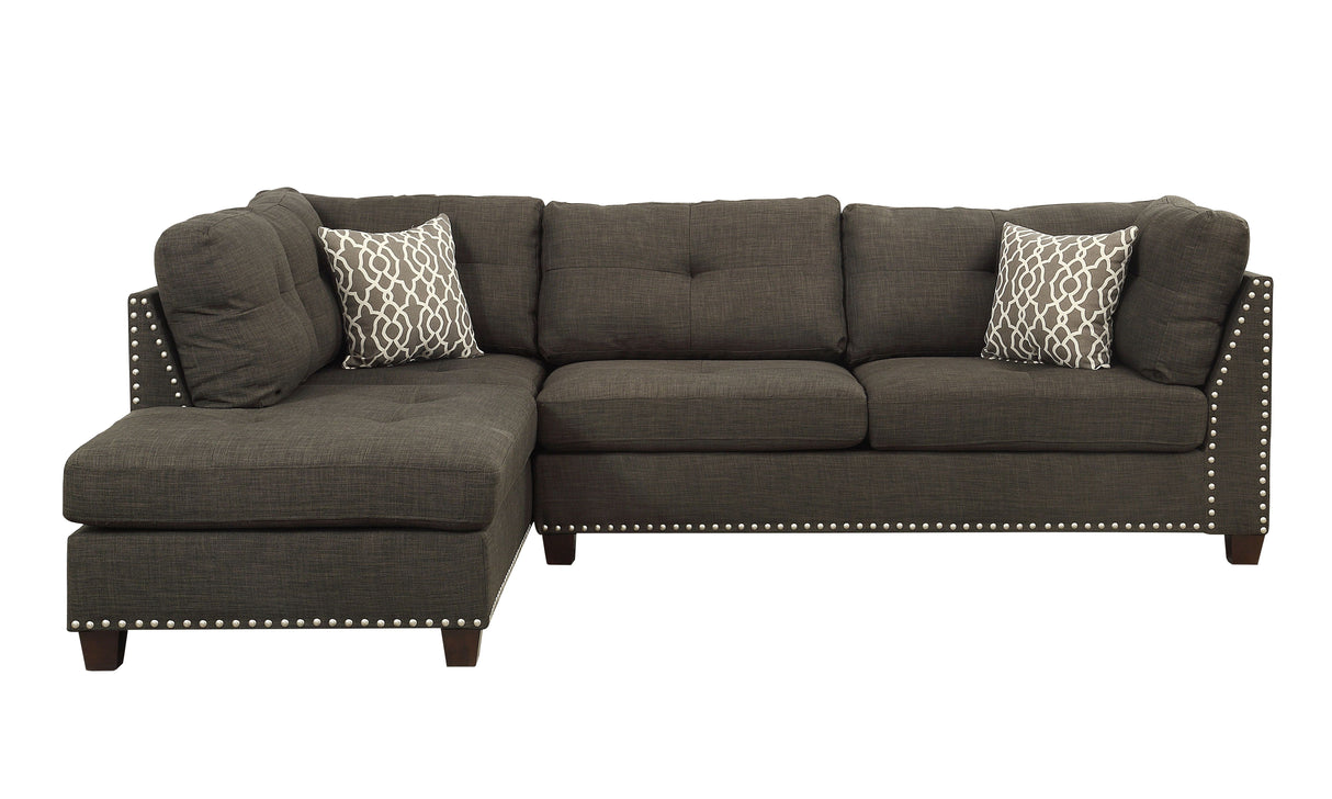 Acme - Laurissa Sectional Sofa & Ottoman W/2 Pillows 54370 Charcoal Linen