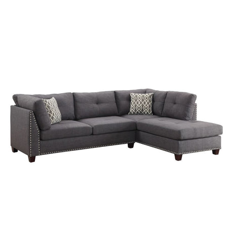 Acme - Laurissa Sectional Sofa & Ottoman W/2 Pillows 54385 Light Charcoal Linen