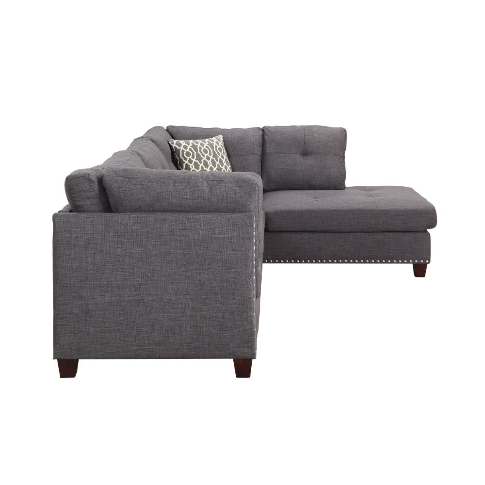 Acme - Laurissa Sectional Sofa & Ottoman W/2 Pillows 54385 Light Charcoal Linen