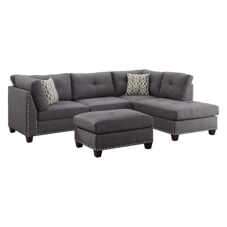 Acme - Laurissa Sectional Sofa & Ottoman W/2 Pillows 54385 Light Charcoal Linen