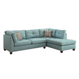 Acme - Laurissa Sectional Sofa & Ottoman W/2 Pillows 54395 Light Teal Linen