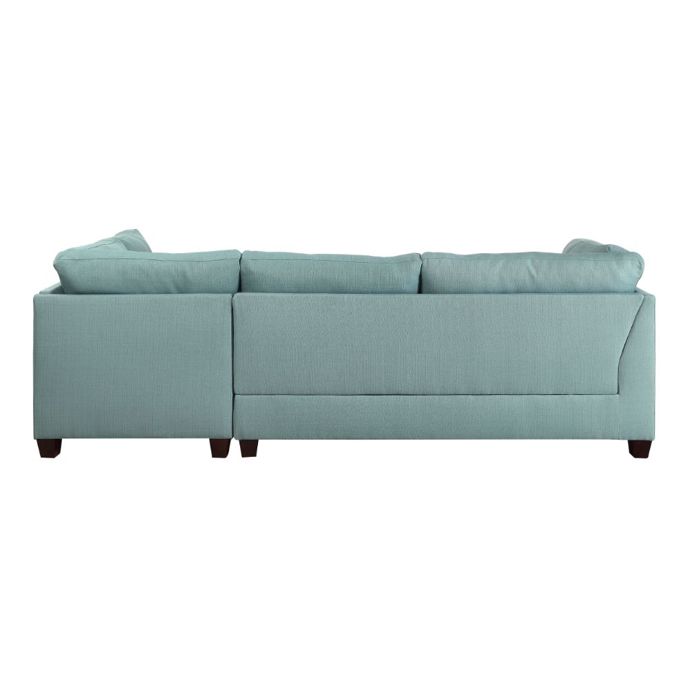 Acme - Laurissa Sectional Sofa & Ottoman W/2 Pillows 54395 Light Teal Linen