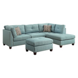 Acme - Laurissa Sectional Sofa & Ottoman W/2 Pillows 54395 Light Teal Linen